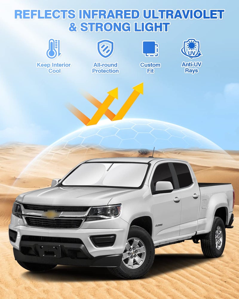 Canvcle Windshield Sun Shade for 2015-2022 Chevrolet/Chevy Colorado 4 Door Side Rear Window Shade Cover Sun Visor Shield Privacy Protection Keep Vehicle Cool Black 6PCS - Image 2